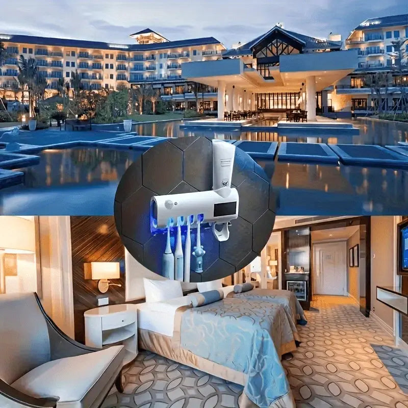 🦷 Porte-brosse à dents UV Automatique – Distributeur de dentifrice intégré